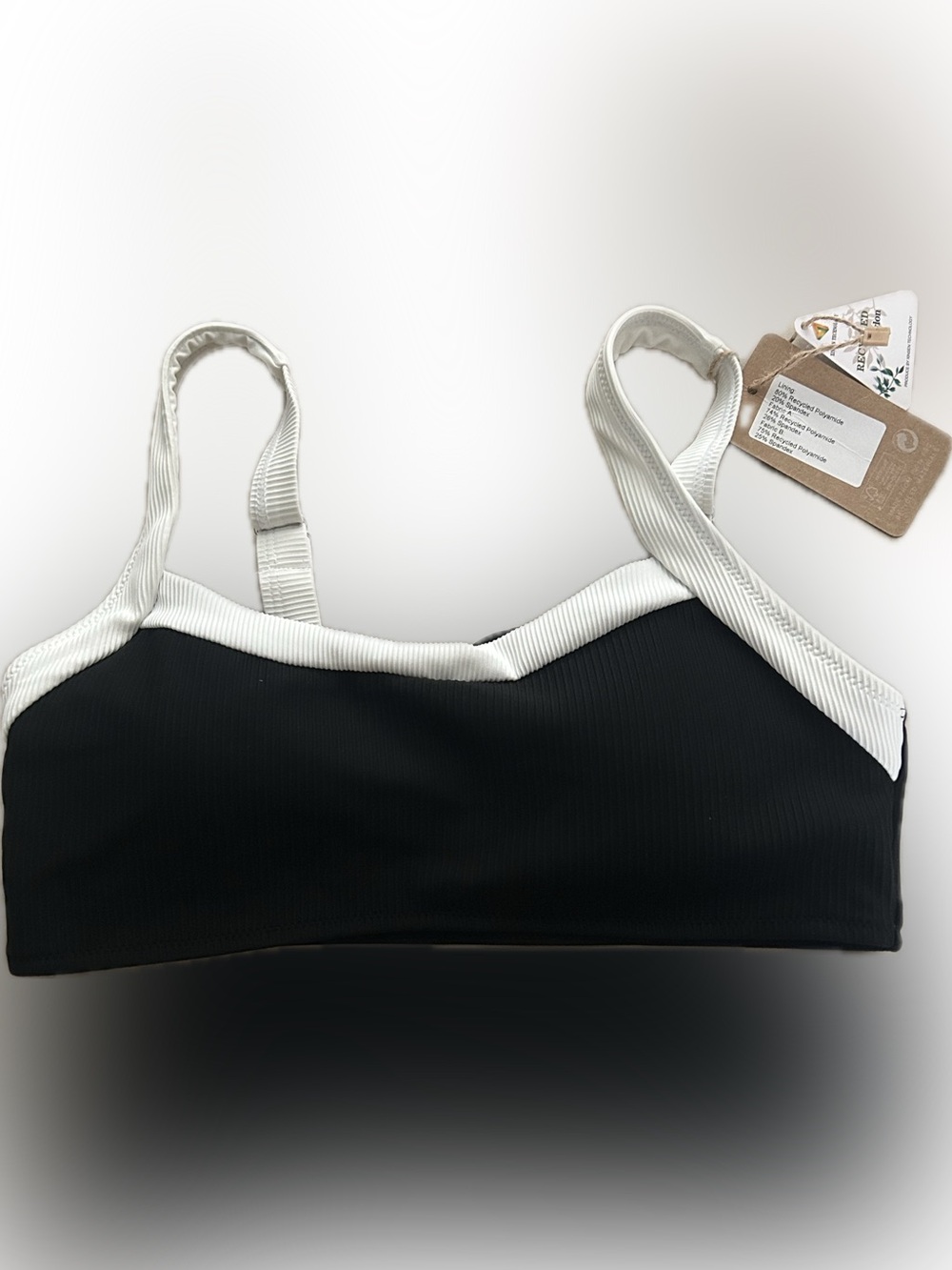 Black and White Ribbed Sports Bra M